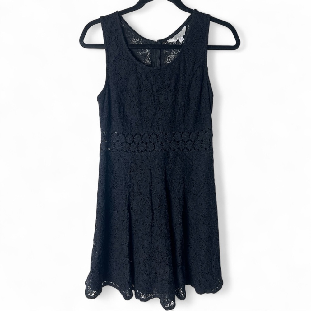 Charming Charlie Women’s Black Lace Fit & Flare Dress floral crochet waist Sz. M